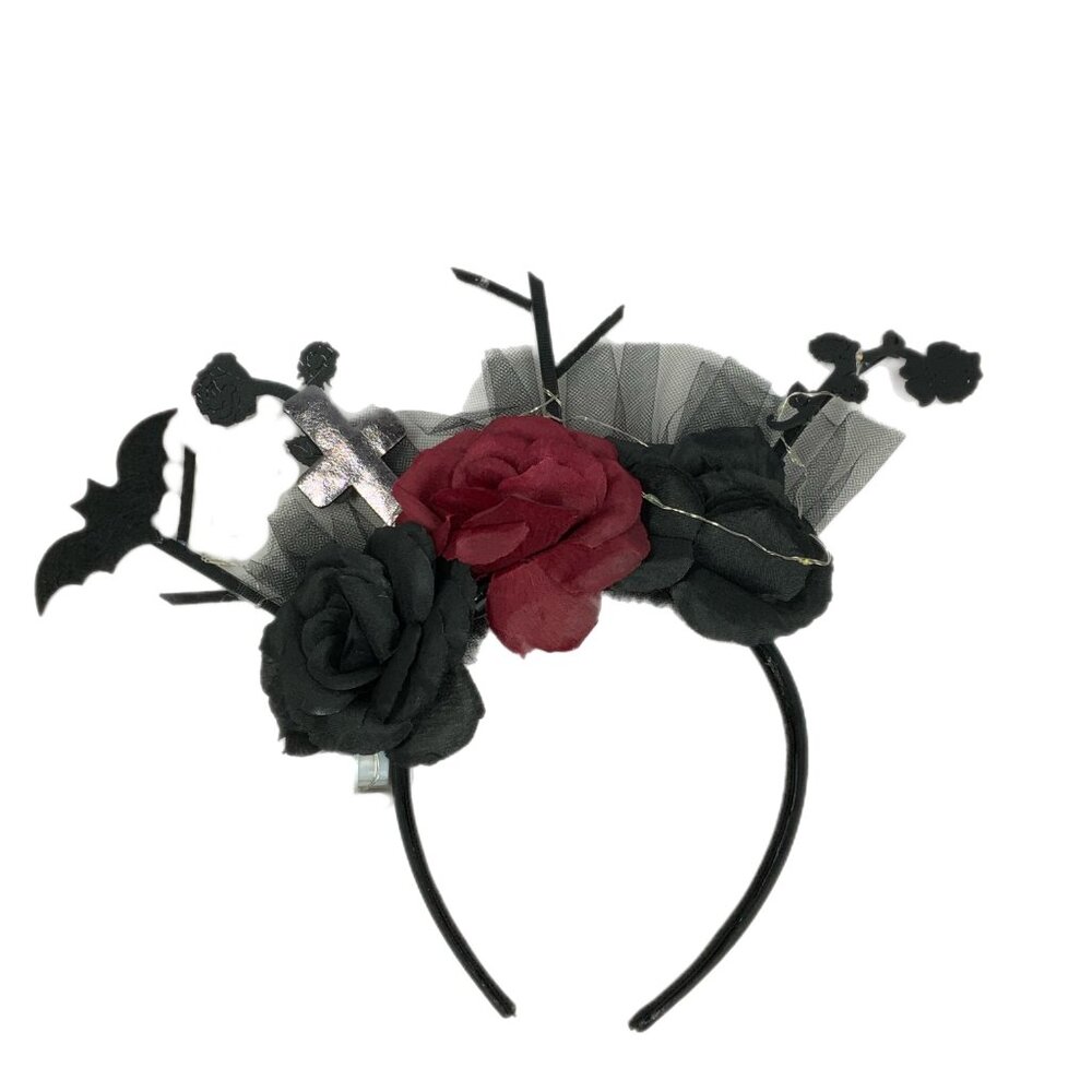 Goth Halloween LED Light Up Headband Bat Cross Roses Graveyard Costume Party - Picture 9 of 17